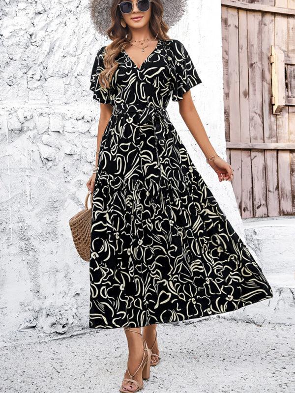 Casual Vacation Short Sleeve Print Dress - Print Dress - Guocali