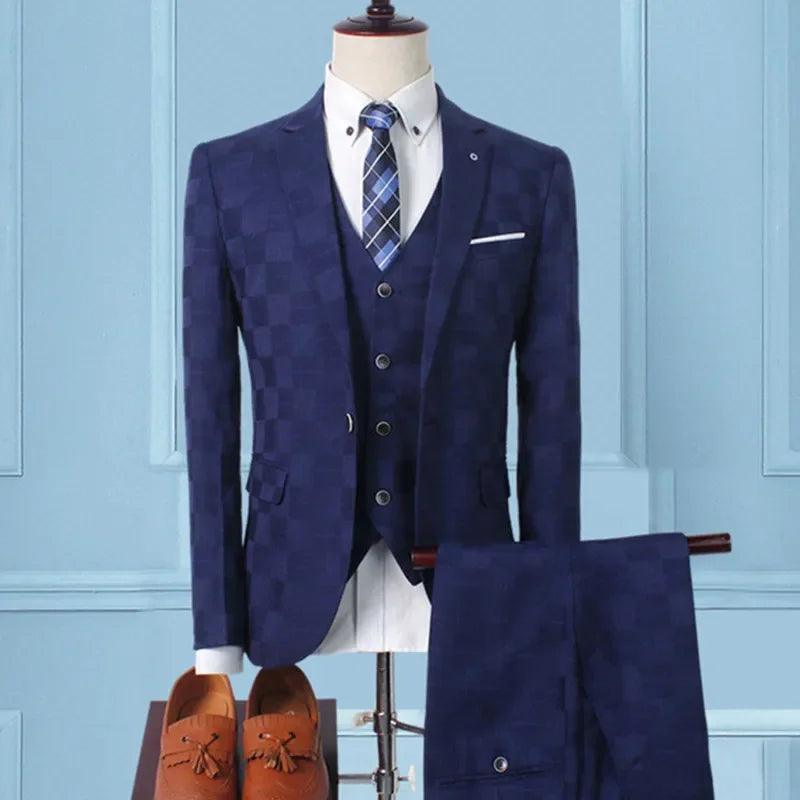 Checked Men Suit - Slim Fit Business Style - Checked Suit - Guocali