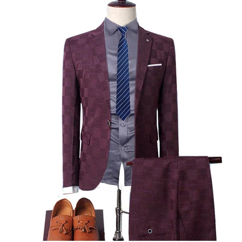 Checked Men Suit - Slim Fit Business Style - Checked Suit - Guocali