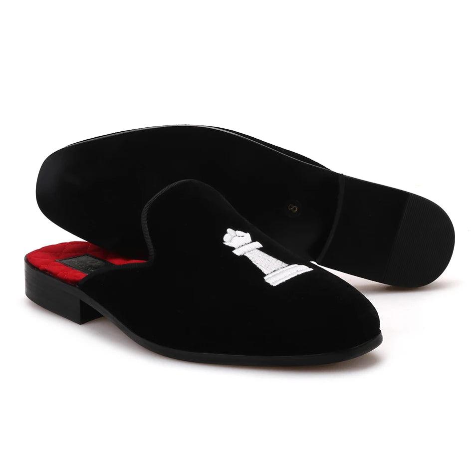 Chess Embroidery Velvet Slip-On Shoes UNISEX - Sandals - Guocali