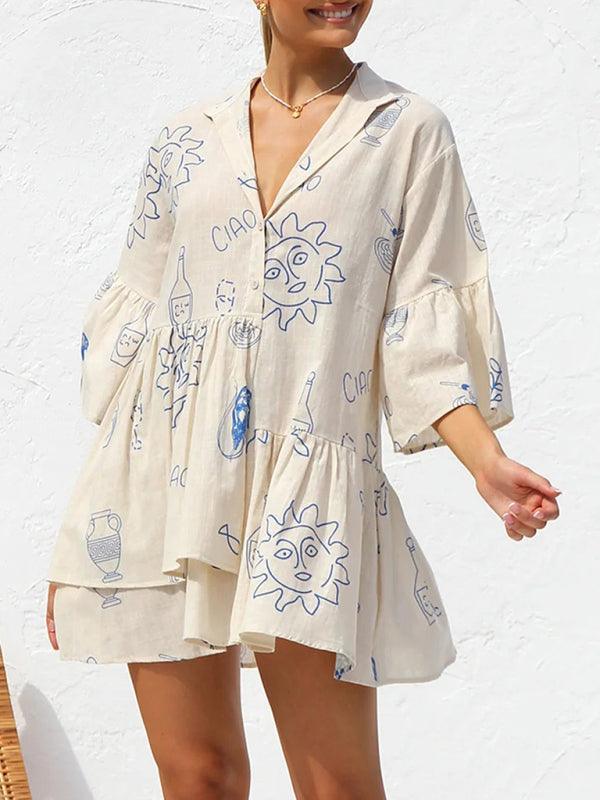 Comfortable Trumpet Sleeve Ethnic Dress - Short Dress - Guocali