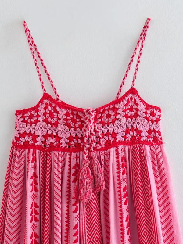 Crochet Patchwork Knitted Ethnic Slip Dress