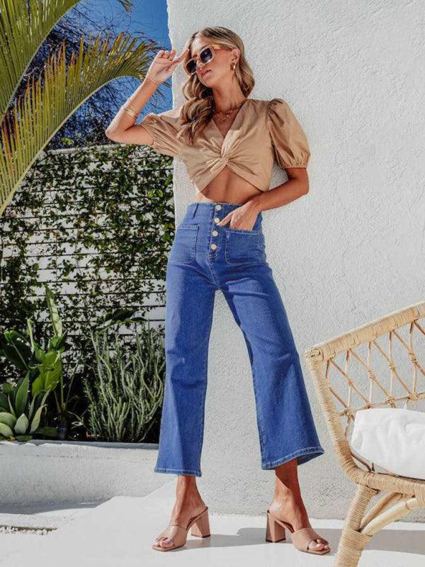 Cropped Wide Leg Jeans - Cropped Wide Leg Jeans - Guocali