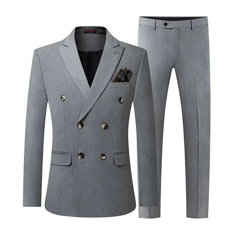 Double-Breasted Solid Men Suit - Business Formal - Double-Breasted Suit - Guocali