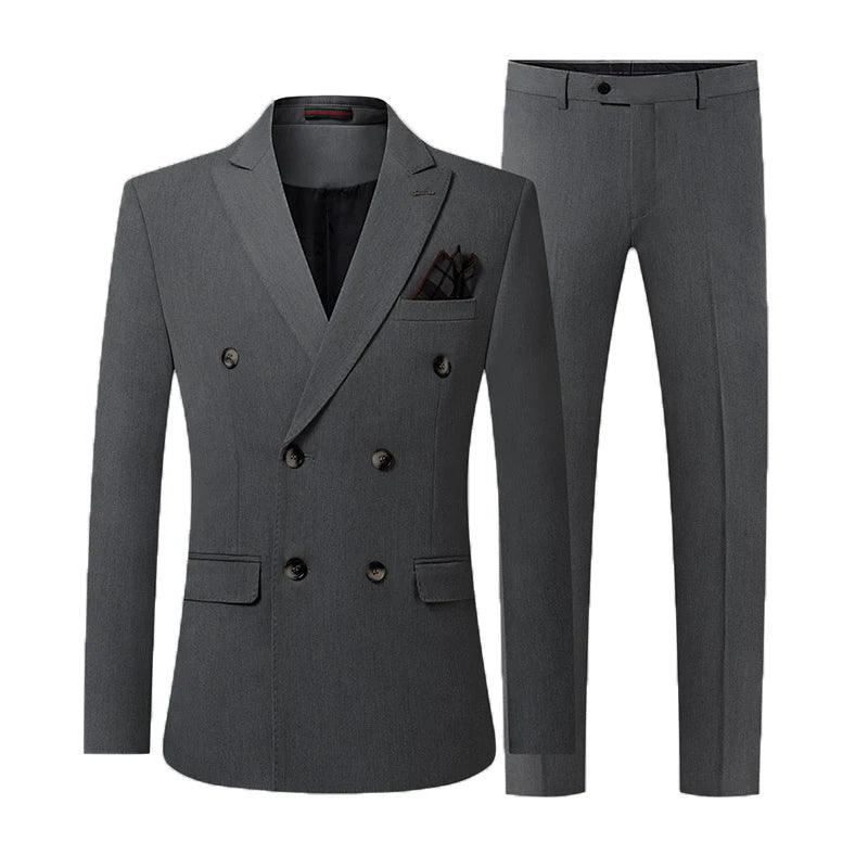 Double-Breasted Solid Men Suit - Business Formal - Double-Breasted Suit - Guocali