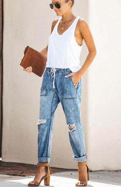 Drawstring Jeans Waist Jeans - Drawstring Jeans - Guocali