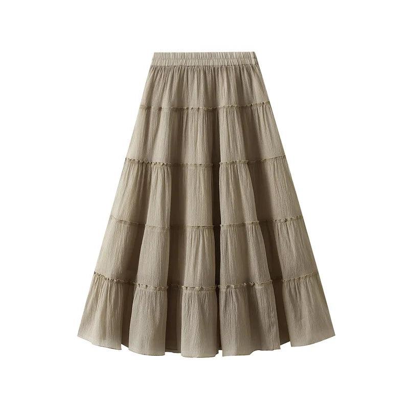 Elastic High-Waisted A-Line Skirt - A-Line Skirt - Guocali