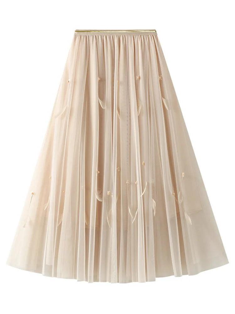 Elegant Feather Splicing A-Line Skirt - A-Line Skirt - Guocali