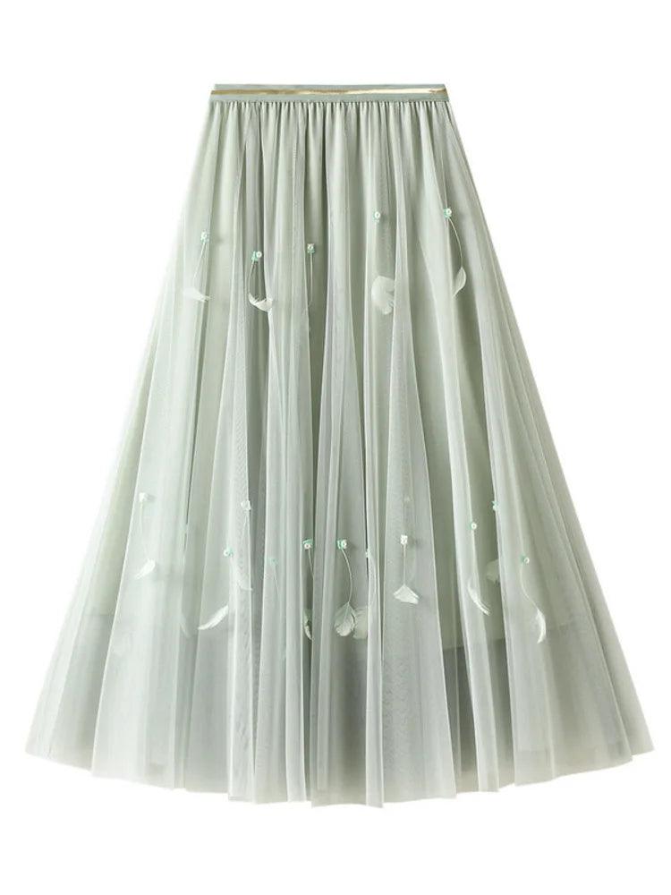 Elegant Feather Splicing A-Line Skirt - A-Line Skirt - Guocali