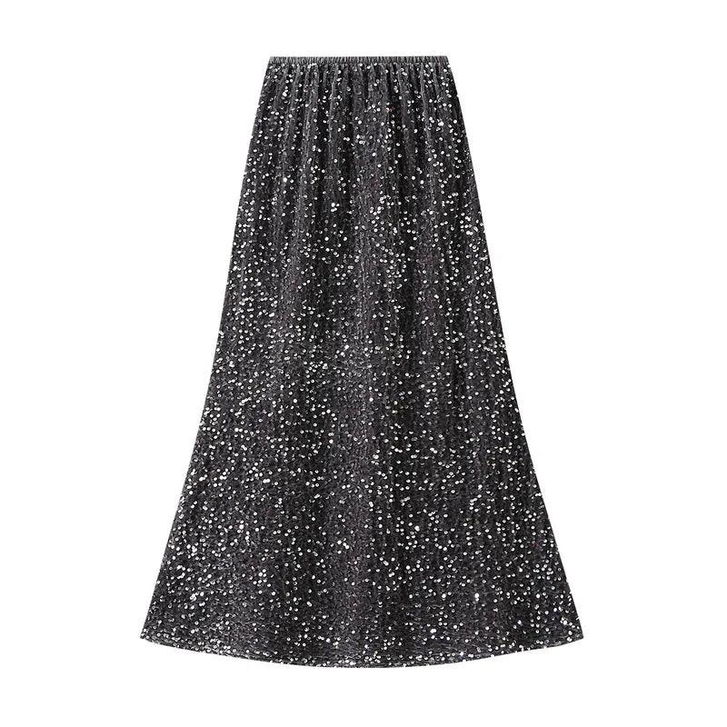 Elegant Fishtail Sequin Skirt Fairy Wind Corduroy - Sequin Skirt - Guocali