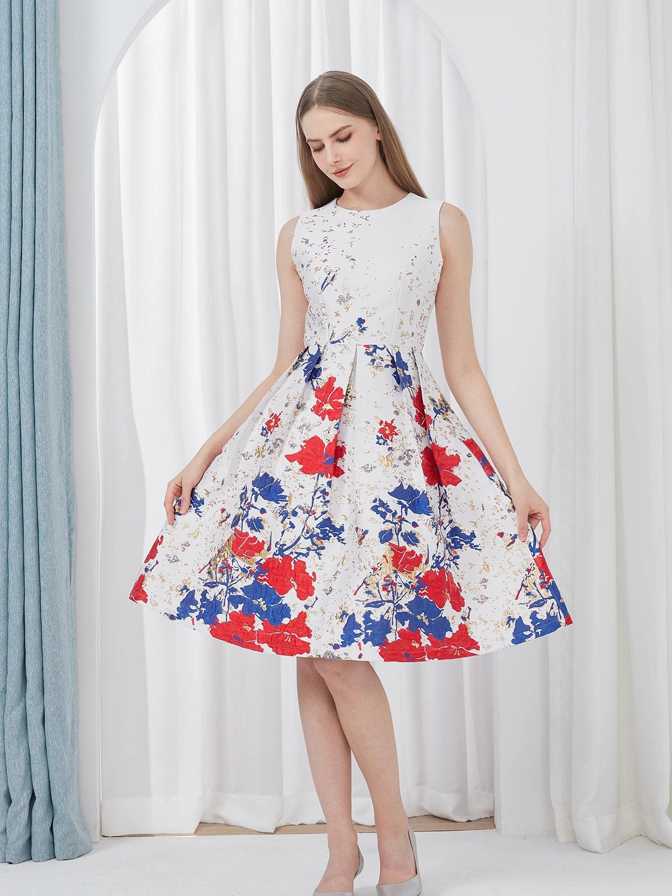 Elegant Flower Jacquard Party Dress - Party Dress - Guocali