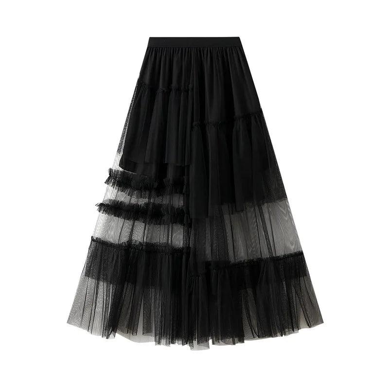 Elegant Mesh Splicing Skirt for Women - A-Line Skirt - Guocali