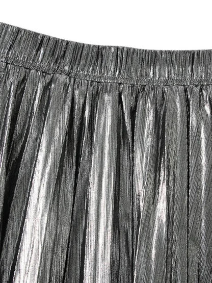 Elegant Metallic Pleated Skirt for Women - Pleated Skirt - Guocali