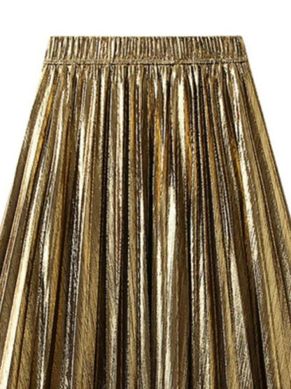 Elegant Metallic Pleated Skirt for Women - Pleated Skirt - Guocali