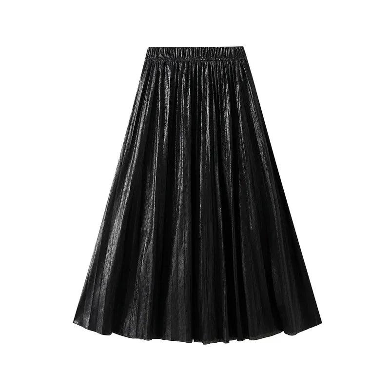 Elegant Metallic Pleated Skirt for Women - Pleated Skirt - Guocali