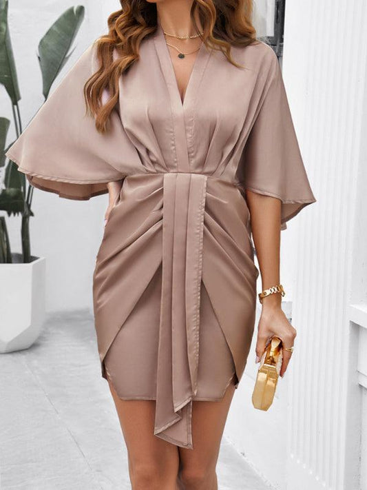 Elegant Solid Color Waist Dress