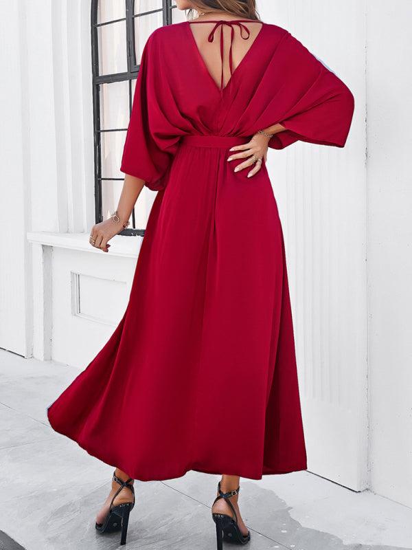 Elegant V-Neck Loose Dress - Loose Dress - Guocali