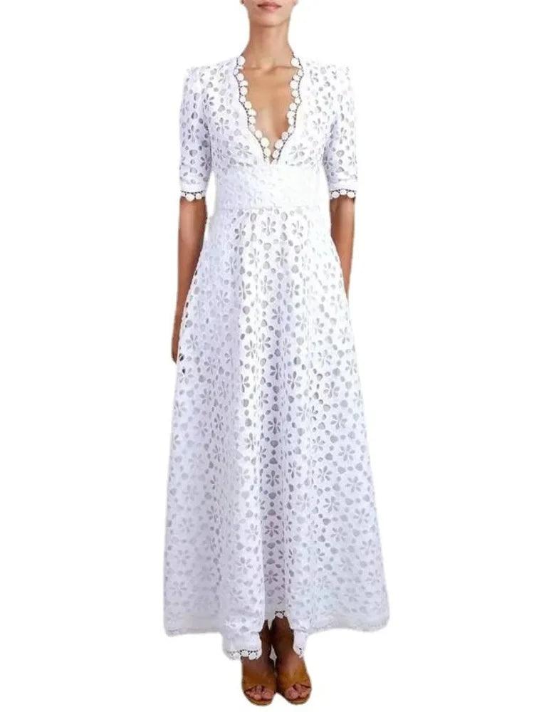 Fairy Style V-Neck Lace Dress - White Dress - Guocali