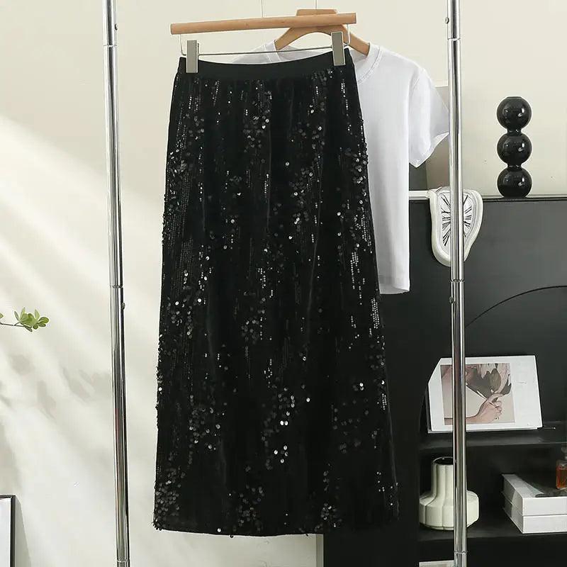 Fashion Women's Sequined A-Line Skirt High Waist Mid Length - A-Line Skirt - Guocali