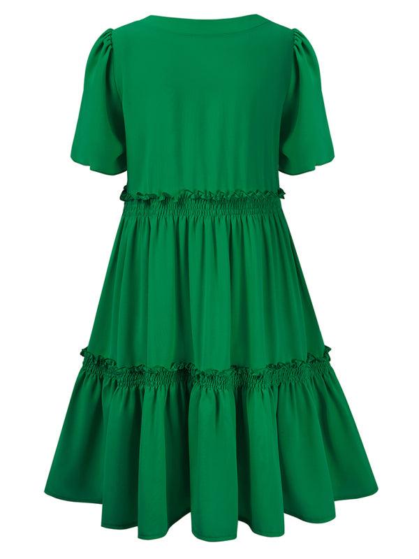 Fashionable Solid Color Ruffle Sleeve Dress - Ruffle Sleeve Dress - Guocali