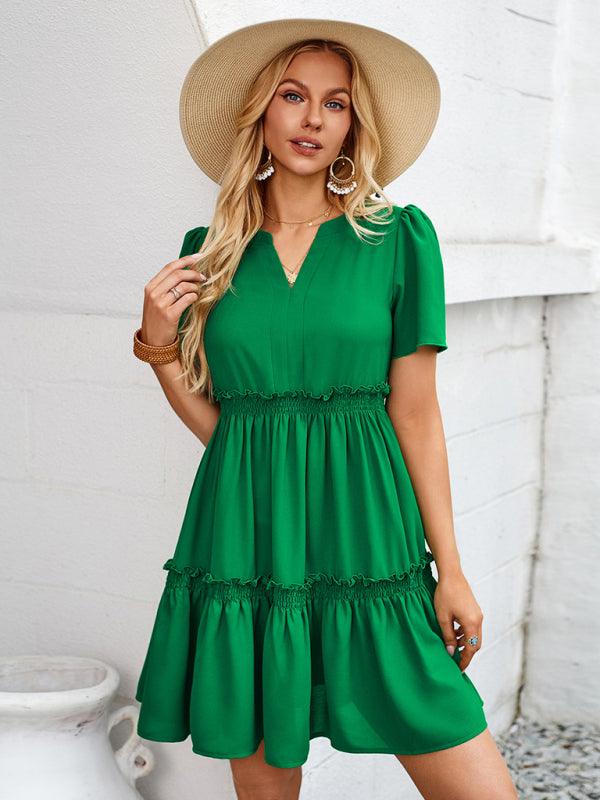 Fashionable Solid Color Ruffle Sleeve Dress - Ruffle Sleeve Dress - Guocali