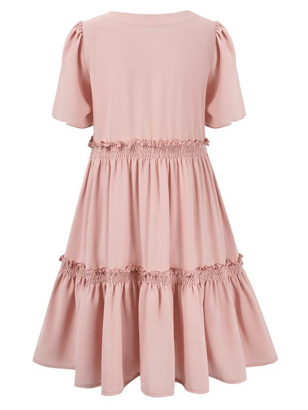 Fashionable Solid Color Ruffle Sleeve Dress - Ruffle Sleeve Dress - Guocali