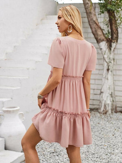 Fashionable Solid Color Ruffle Sleeve Dress - Ruffle Sleeve Dress - Guocali