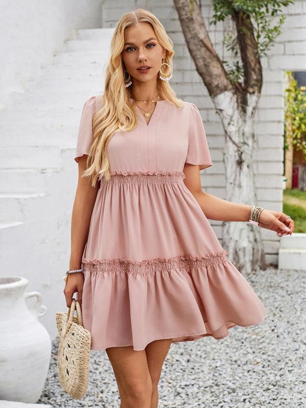 Fashionable Solid Color Ruffle Sleeve Dress - Ruffle Sleeve Dress - Guocali