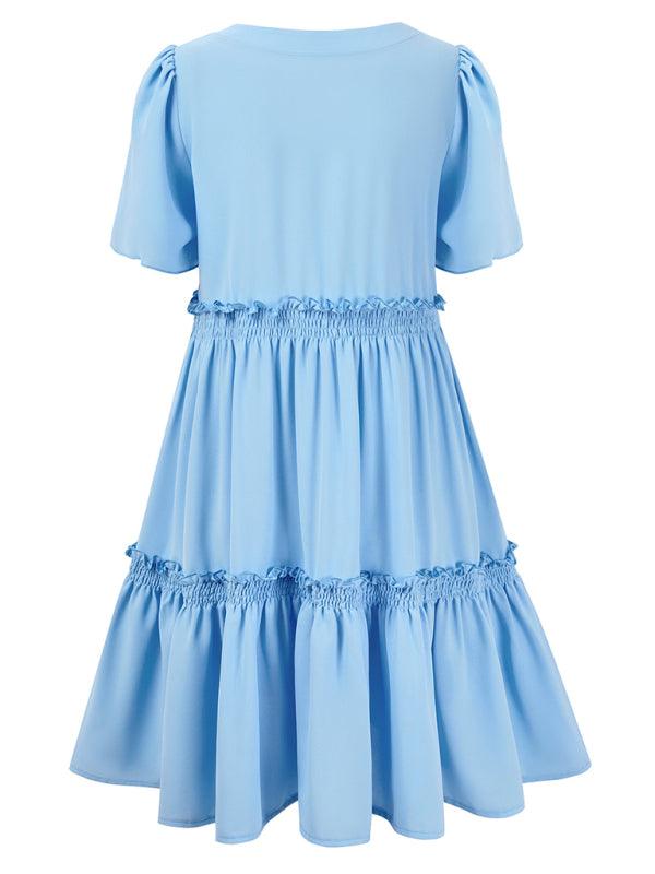 Fashionable Solid Color Ruffle Sleeve Dress - Ruffle Sleeve Dress - Guocali