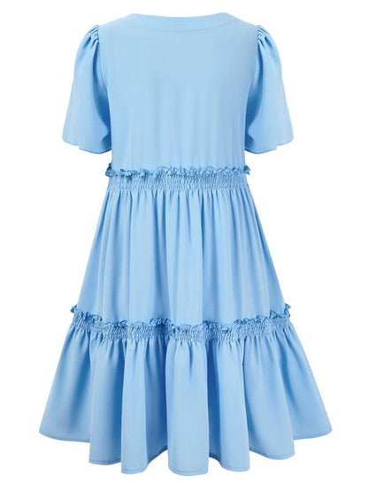 Fashionable Solid Color Ruffle Sleeve Dress - Ruffle Sleeve Dress - Guocali