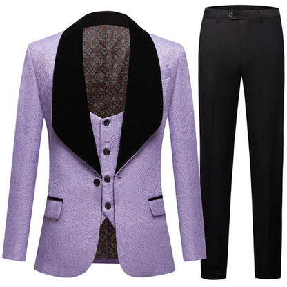 Feather Embossed Men Tuxedo Suit - Tuxedo Suit - Guocali