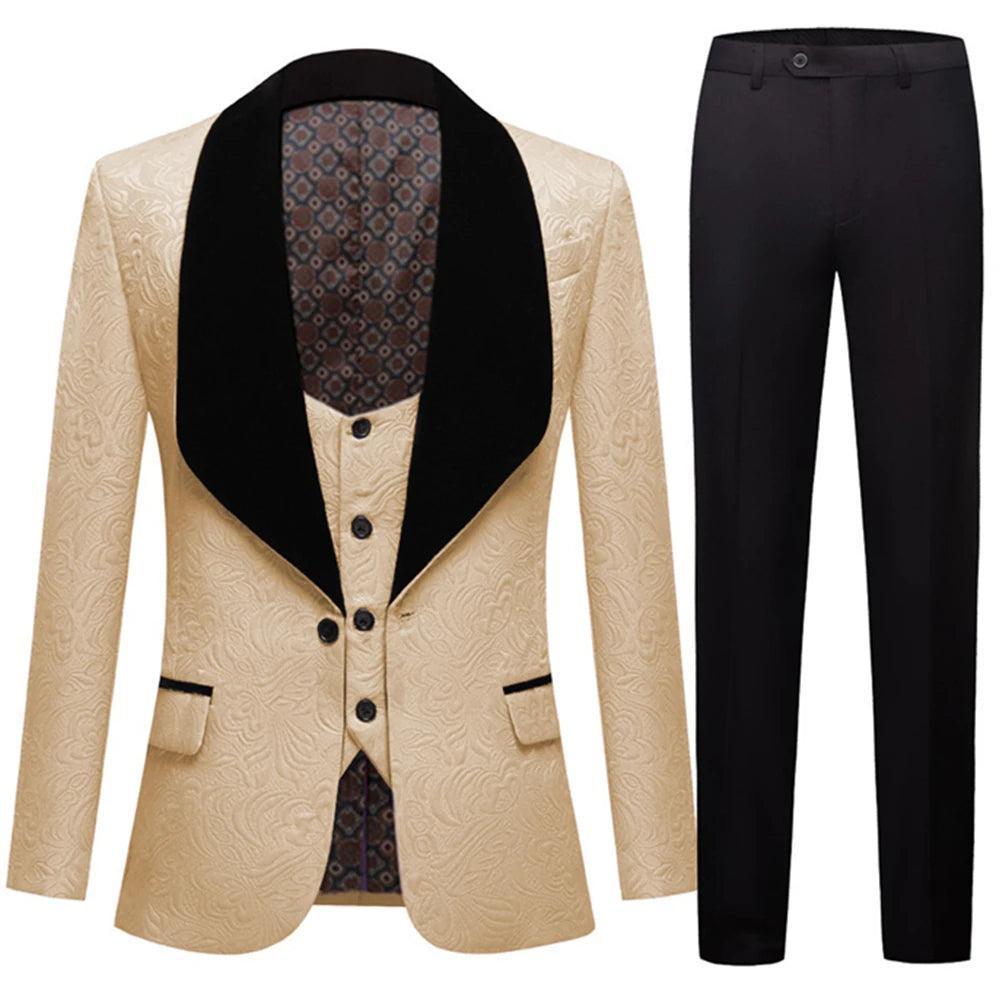 Feather Embossed Men Tuxedo Suit - Tuxedo Suit - Guocali