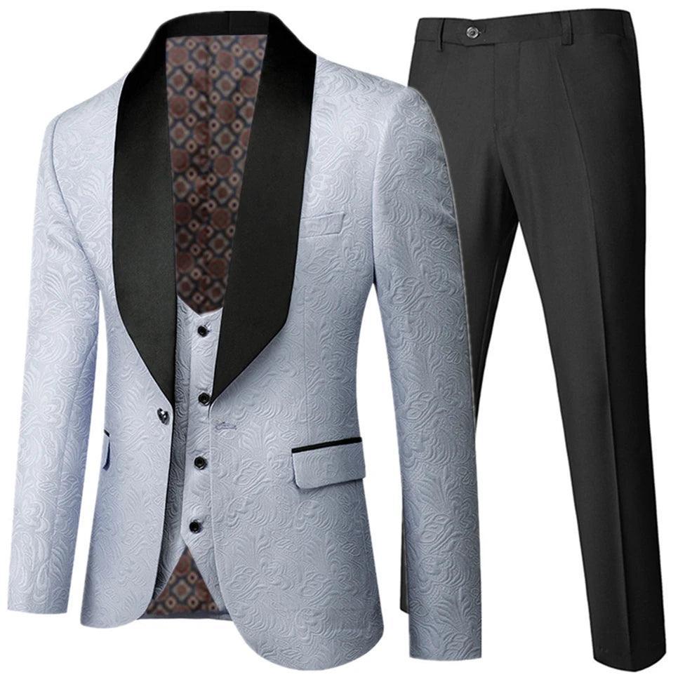 Feather Embossed Men Tuxedo Suit - Tuxedo Suit - Guocali