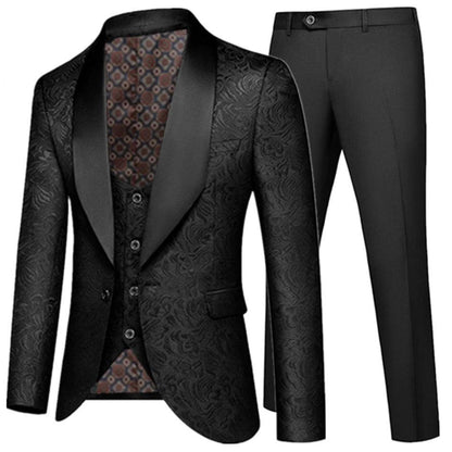 Feather Embossed Men Tuxedo Suit - Tuxedo Suit - Guocali