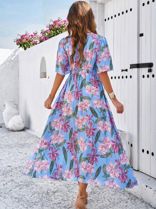 Floral Print Slit Dress Vacation - Slit Dress - Guocali