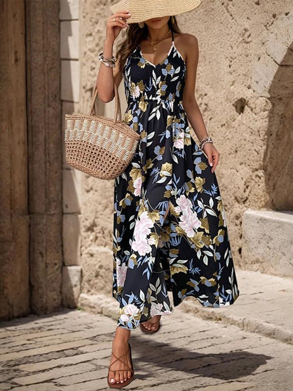 Floral Print Strapless Backless Long Dress - Long Dress - Guocali