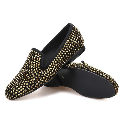 Gold Crystal Suede Loafer Shoes for Women - Loafer Shoes - Guocali