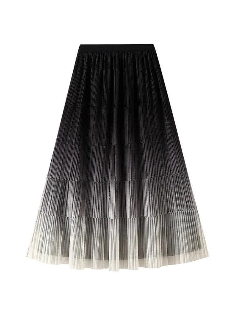 Gradient Color Loose Mid Length Skirt Women - Pleated Skirt - Guocali