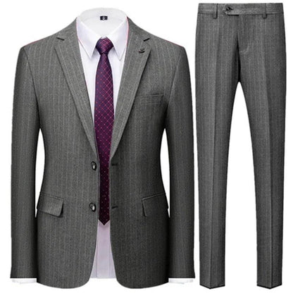 Grey Pinstriped Men Suit - Business Formal - Striped Suit - Guocali