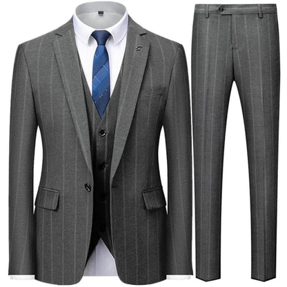 Grey Striped Men Suit - Business Formal - Striped Suit - Guocali