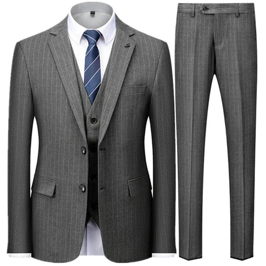 Grey Striped Men Suit - Business Suit - Striped Suit - Guocali