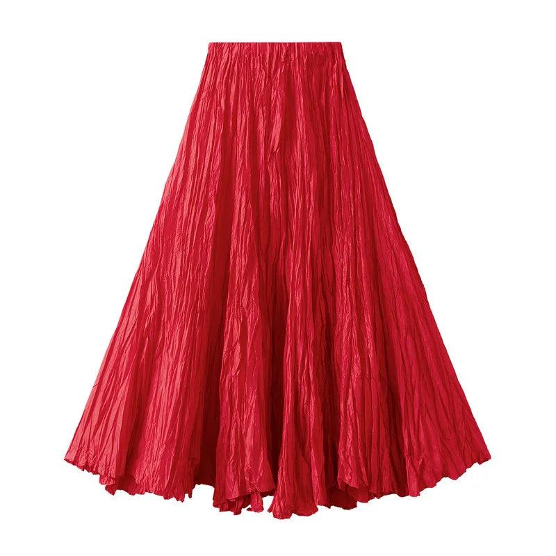 High-Waisted Pleated A-Line Skirt - Pleated Skirt - Guocali