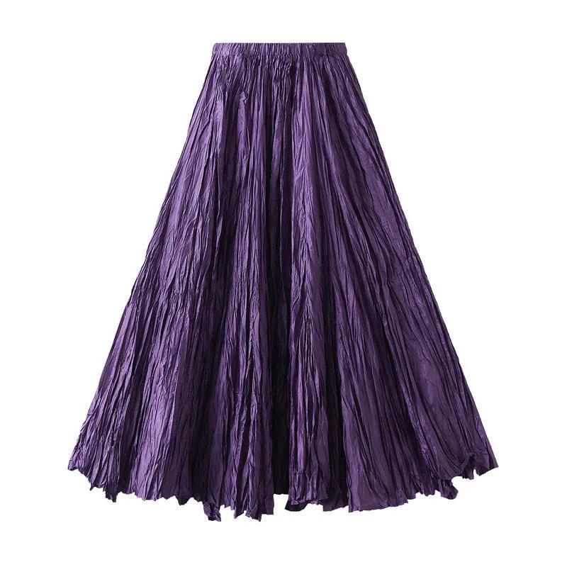 High-Waisted Pleated A-Line Skirt - Pleated Skirt - Guocali