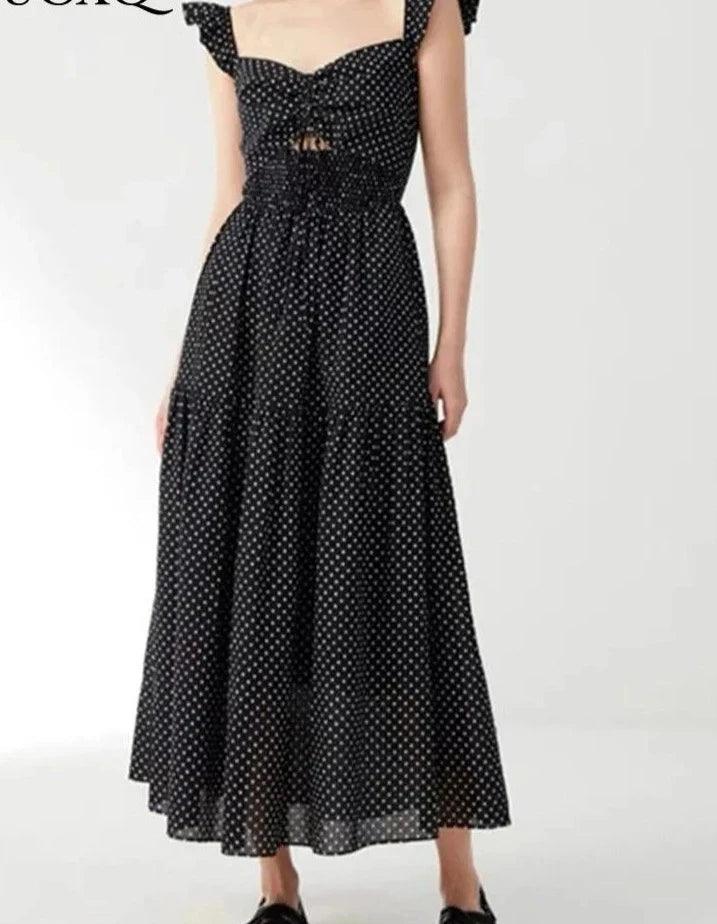 Hollow Lace-Up Long Black Dress - Long Dress - Guocali