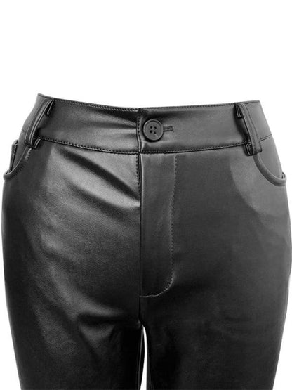 Pantalon moulant taille haute en PU pour femme 