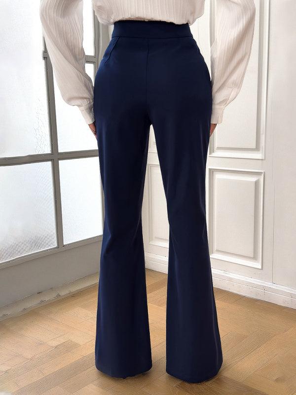 Elegant Solid Slim Fit Flared Trousers