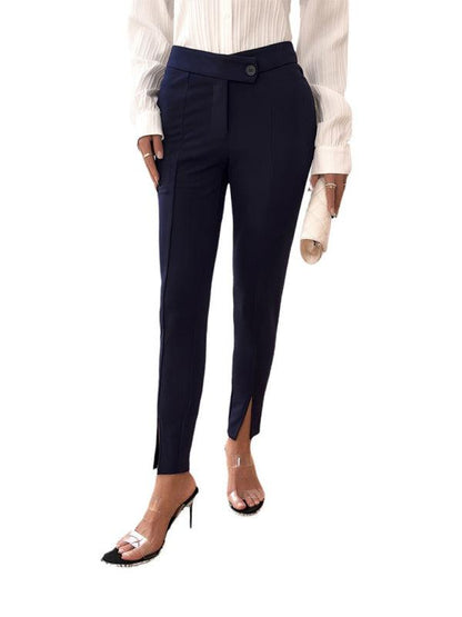 Pantalon de costume slim à fente sur le devant pour femme, nouveau tempérament 