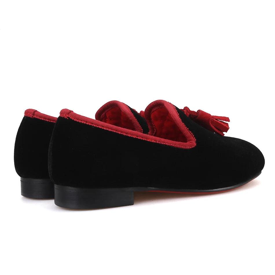 Kids Loafers Black Velvet Children's Loafers with Tassels - Loafer Shoes - Guocali