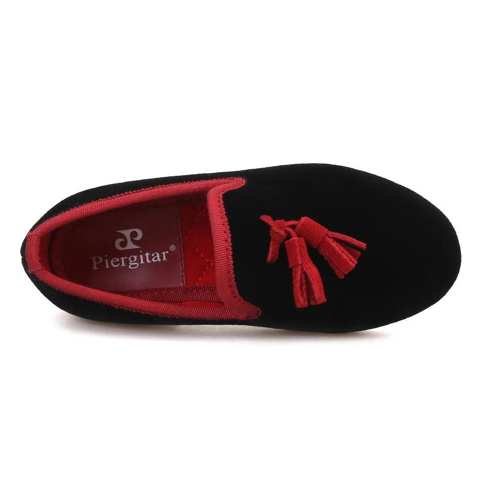 Kids Loafers Black Velvet Children's Loafers with Tassels-Loafer Shoes-GUOCALI