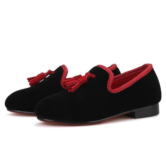 Kids Loafers Black Velvet Children's Loafers with Tassels-Loafer Shoes-GUOCALI
